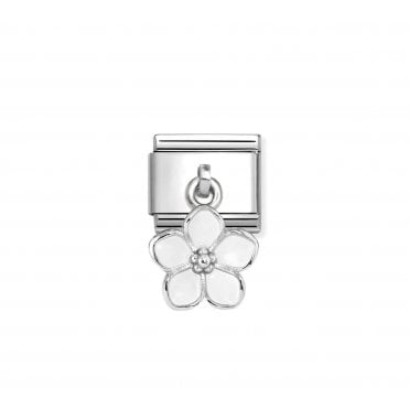 Classic Silver White Flower Drop Charm