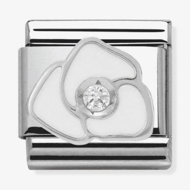 Classic Silver White Rose with CZ Charm