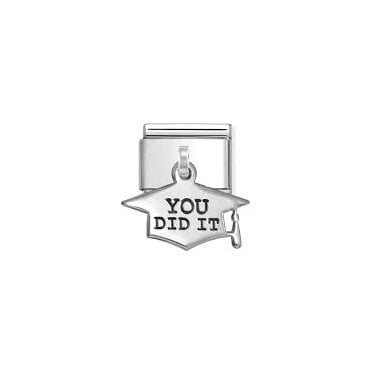 Classic Silver 'You Did It' Graduation Hat Pendant Charm
