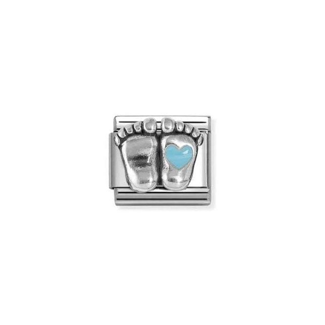 NOMINATION ITALY Classic Silvershine Baby Feet With Light Blue Heart Charm