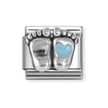 Classic Silvershine Baby Feet With Light Blue Heart Charm