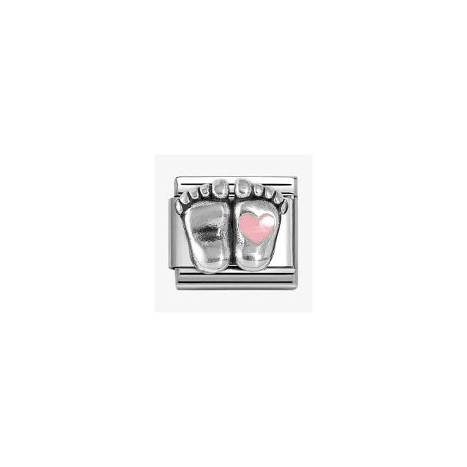 NOMINATION ITALY Classic Silvershine Baby Feet With Pink Heart Charm