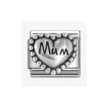 Classic Silvershine Beaded Heart Mum Charm
