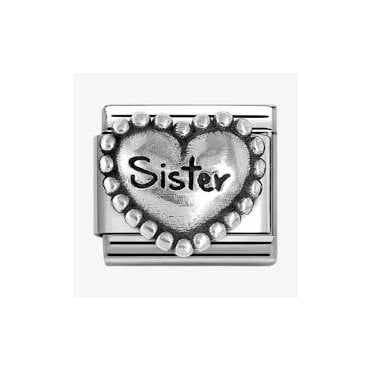 Classic Silvershine Beaded Heart Sister Charm
