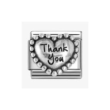 Classic Silvershine Beaded Heart Thank You Charm