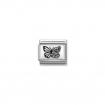 Classic Silvershine Butterfly with Flowers Charm