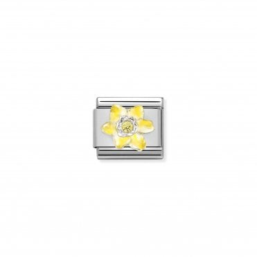 Classic Silvershine Daffodil Enamel Flower with Yellow CZ Charm.