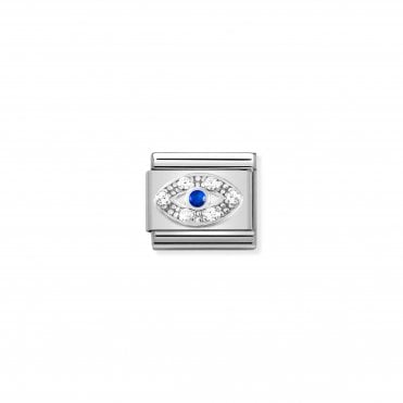 Classic Silvershine Eye with White and Blue CZ Charm