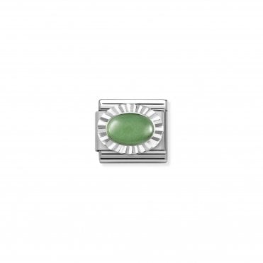 Classic Silvershine & Green Avventurina Oval Charm