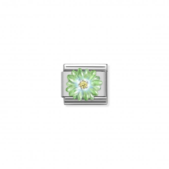 NOMINATION ITALY Classic Silvershine Green Enamel Flower with Yellow CZ Charm.