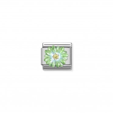 Classic Silvershine Green Enamel Flower with Yellow CZ Charm.