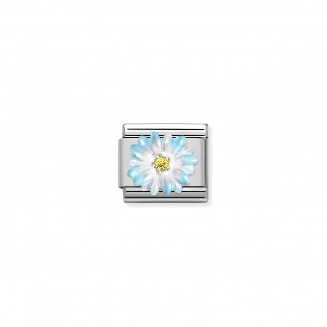 NOMINATION ITALY Classic Silvershine Light Blue Enamel Flower with Yellow CZ Charm.