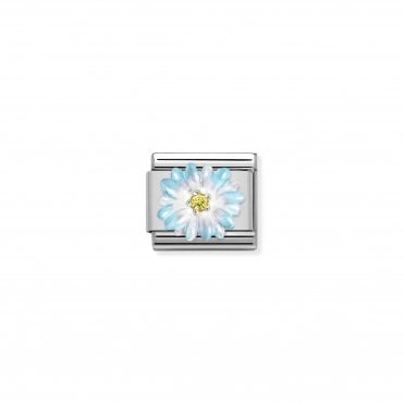 Classic Silvershine Light Blue Enamel Flower with Yellow CZ Charm.