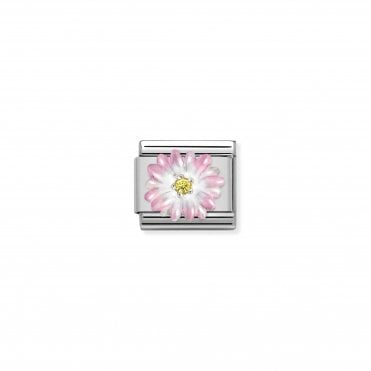 Classic Silvershine Pink Enamel Flower with Yellow CZ Charm.