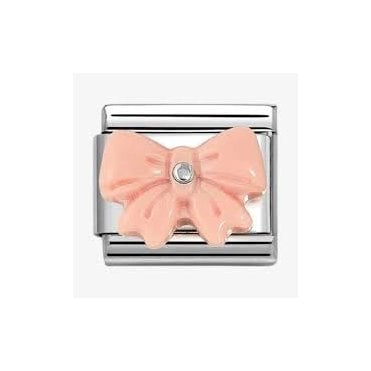 Classic Silvershine Synthetic Pink Bow Stone Charm