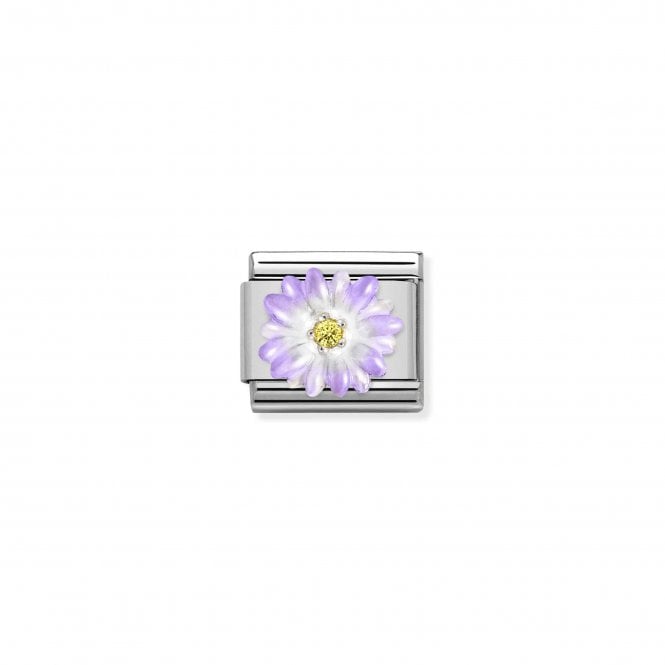 NOMINATION ITALY Classic Silvershine Violet Enamel Flower with Yellow CZ Charm.