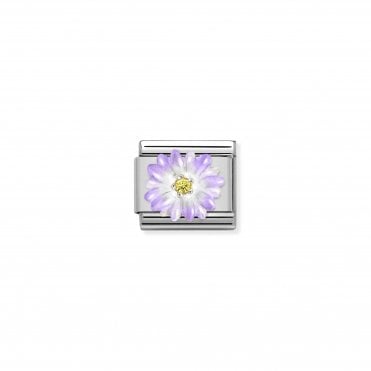 Classic Silvershine Violet Enamel Flower with Yellow CZ Charm.