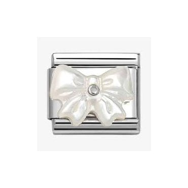 Classic Silvershine White Mother Of Pearl Bow Stone Charm