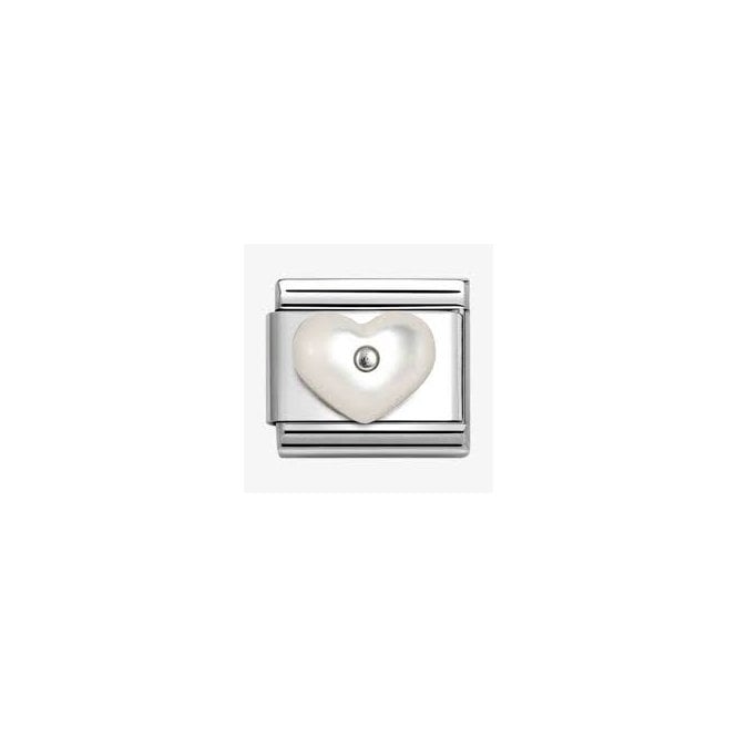 NOMINATION ITALY Classic Silvershine White Mother Of Pearl Heart Stone Charm