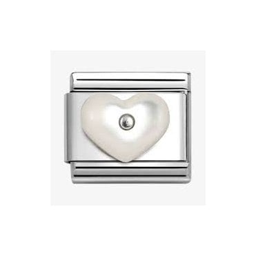Classic Silvershine White Mother Of Pearl Heart Stone Charm