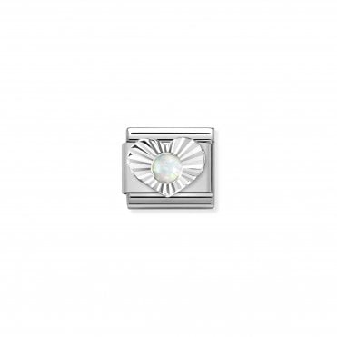 Classic Silvershine & White Opal Heart Charm