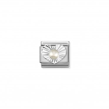 Classic Silvershine & White Pearl Heart Charm