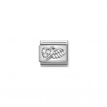 Classic Silvershine Winged Heart with CZ Charm
