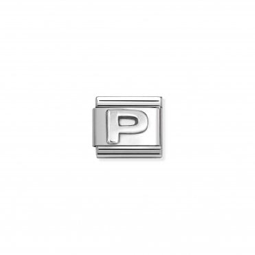Classic Stainless Steel Oxidised Letter P Charm