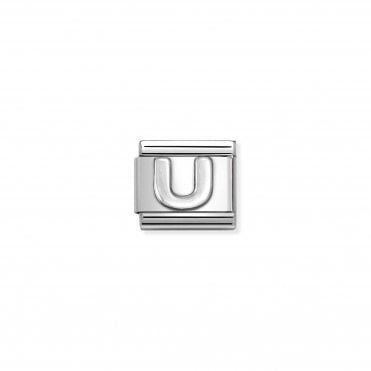 Classic Stainless Steel Oxidised Letter U Charm
