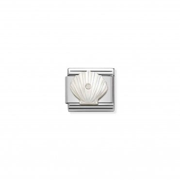 Classic Stainless Steel Shell with Mother of Pearl Stone Charm