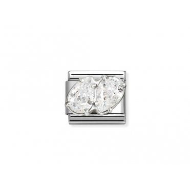 Classic White CZ Twin Drops Charm