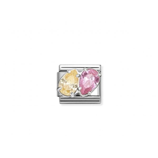 NOMINATION ITALY Classic Yellow and Pink CZ Twin Drops Charm