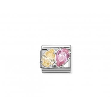 Classic Yellow and Pink CZ Twin Drops Charm