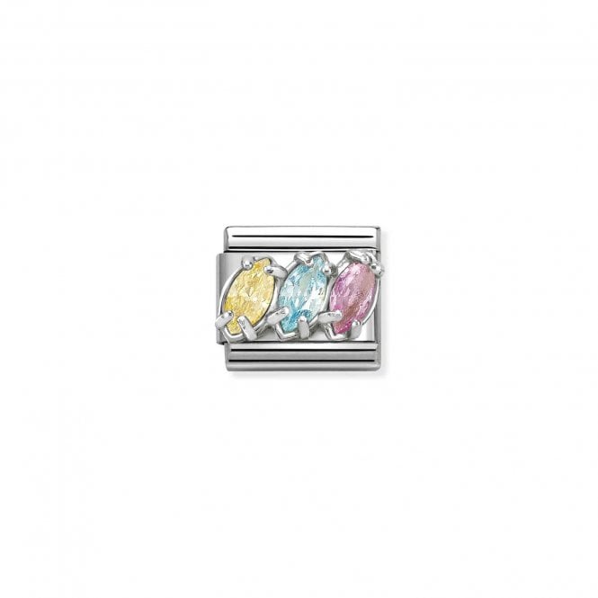 NOMINATION ITALY Classic Yellow, Blue and PInk CZ Trilogy Charm