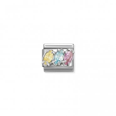 Classic Yellow, Blue and PInk CZ Trilogy Charm