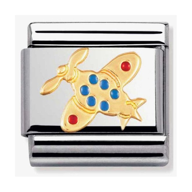NOMINATION ITALY Classic Yellow Gold and Enamel Aeroplane Charm