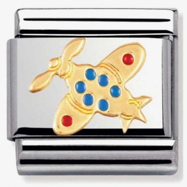 Classic Yellow Gold and Enamel Aeroplane Charm