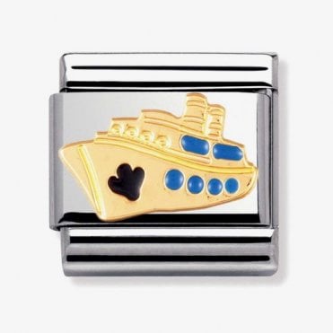 Classic Yellow Gold and Enamel Cruise Ship Charm