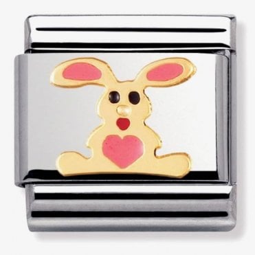 Classic Yellow Gold and Enamel Pink Rabbit Charm