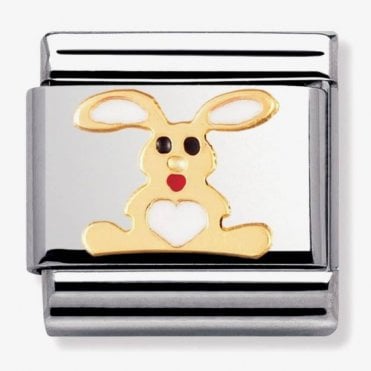Classic Yellow Gold and Enamel White Rabbit Charm