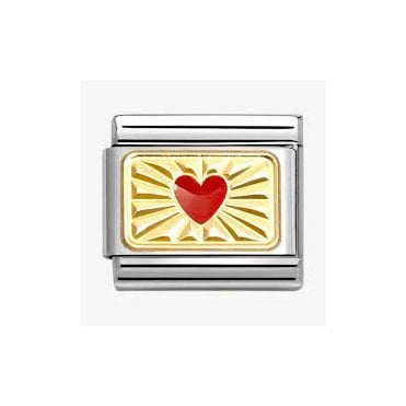 Classic Yellow Gold and Red Diamond Heart Plate Charm