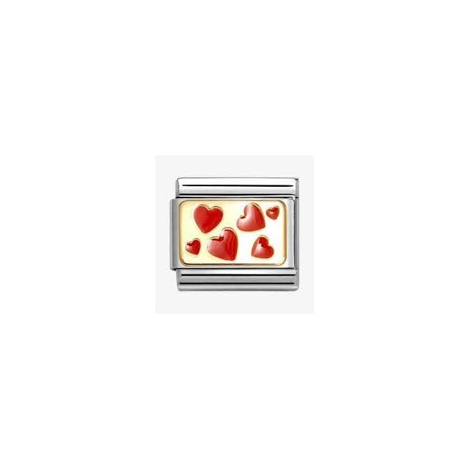 NOMINATION ITALY Classic Yellow Gold and Red Enamel Hearts Plate Charm