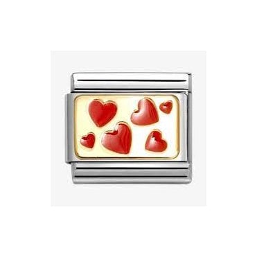 Classic Yellow Gold and Red Enamel Hearts Plate Charm