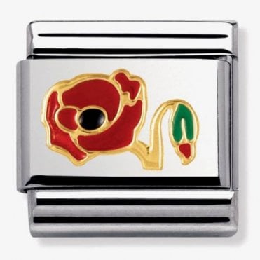 Classic Yellow Gold and Red Poppy Charm