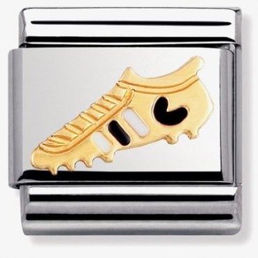 Classic Yellow Gold Black and White Football Boot Charm