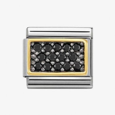 Classic Yellow Gold Black CZ Plate Charm