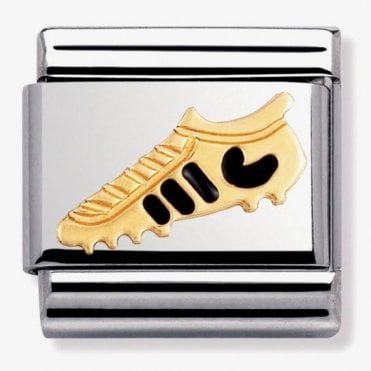 Classic Yellow Gold Black Football Boot Charm