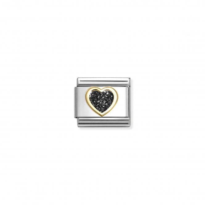NOMINATION ITALY Classic Yellow Gold Black Glitter Heart Charm