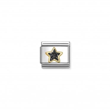 Classic Yellow Gold Black Glitter Star Charm