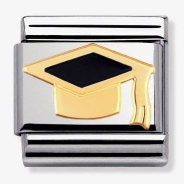Classic Yellow Gold Black Graduate Hat Charm